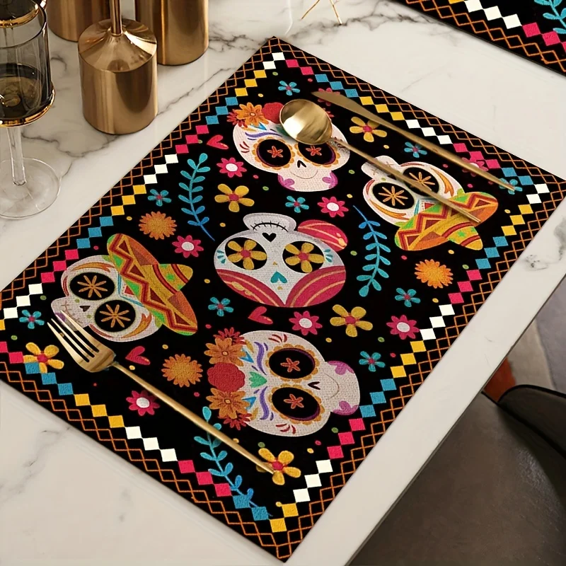 VIKAMA Ins مفرش طاولة زهور متباين للرياح مقاوم للزيت مقاوم للماء وسهل التنظيف وسادة ديكور للطاولات الجمالية الاسكندنافية