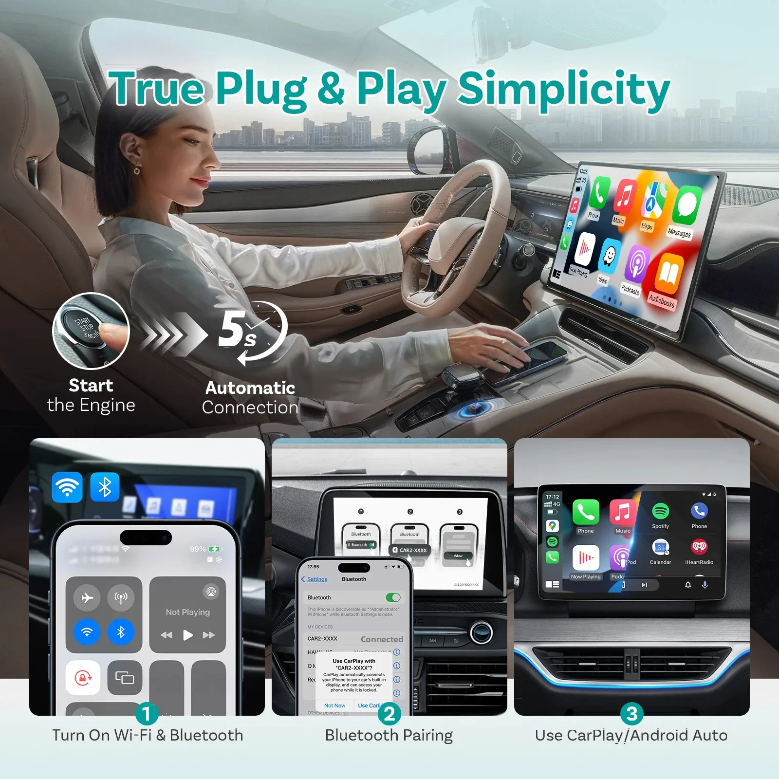 OTTOCAST Mini Pico 2in1 Wireless CarPlay Wireless Android Auto Adapter Wifi 6.0 Plug and Play Dongle for 98% of the Cars image 5