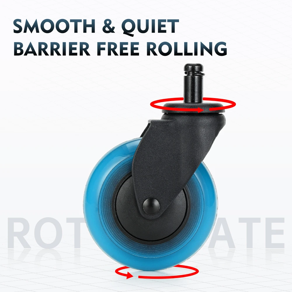 

5PCS Blue Polyurethane Office Chair Caster Wheels,3inches Swivel Rubber Soft Furniture Wheels Safe Rollers for Furniture