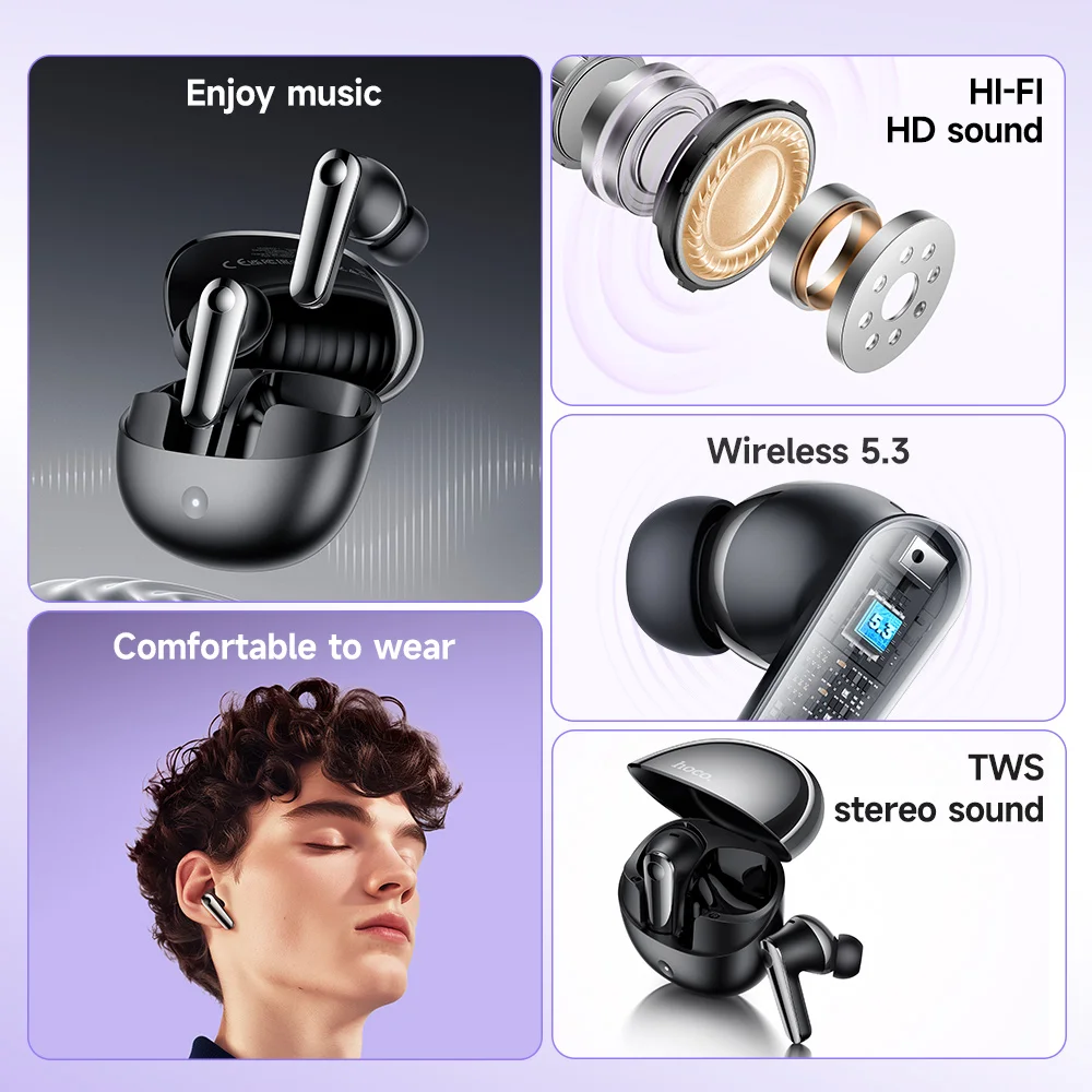 HOCO EQ11 True Wireless ANC Noise Reduction Bluetooth Headset Built-InMicrophone Touch Control EarbudsStereo In-ear headphones