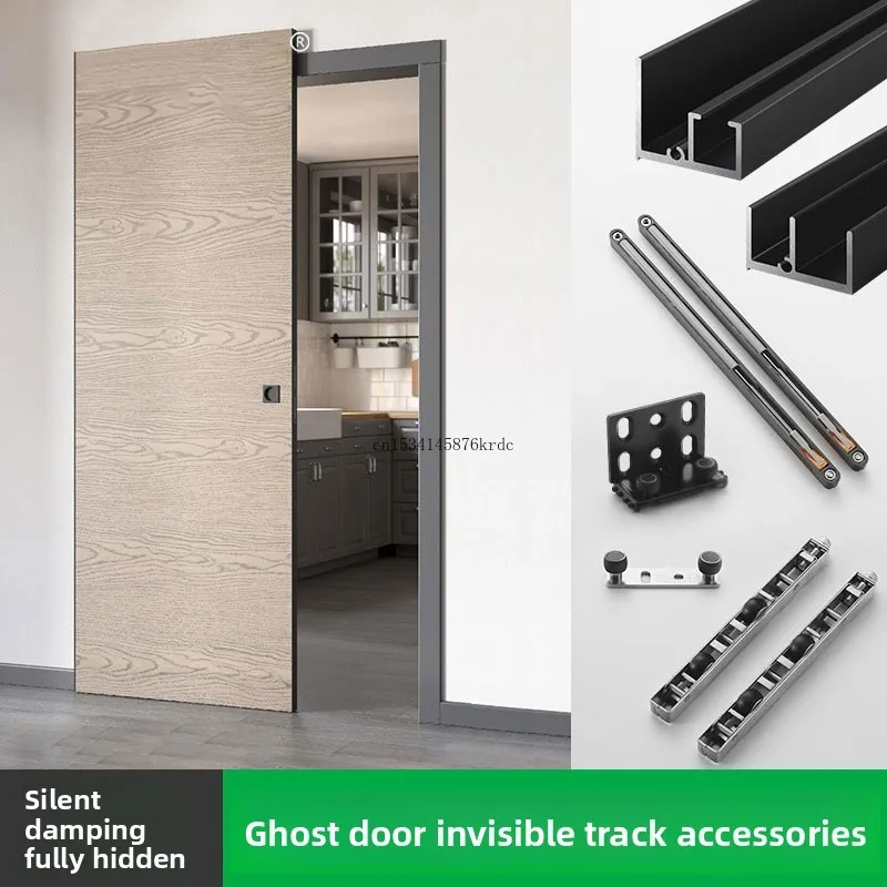 Zestaw okuć do drzwi przesuwnych Summit Ghost Door, niewidoczne, bezszynowe, ultra wąskie, aluminiowe, do szklanych ram, idealne do kuchni, łazienki, sypialni.