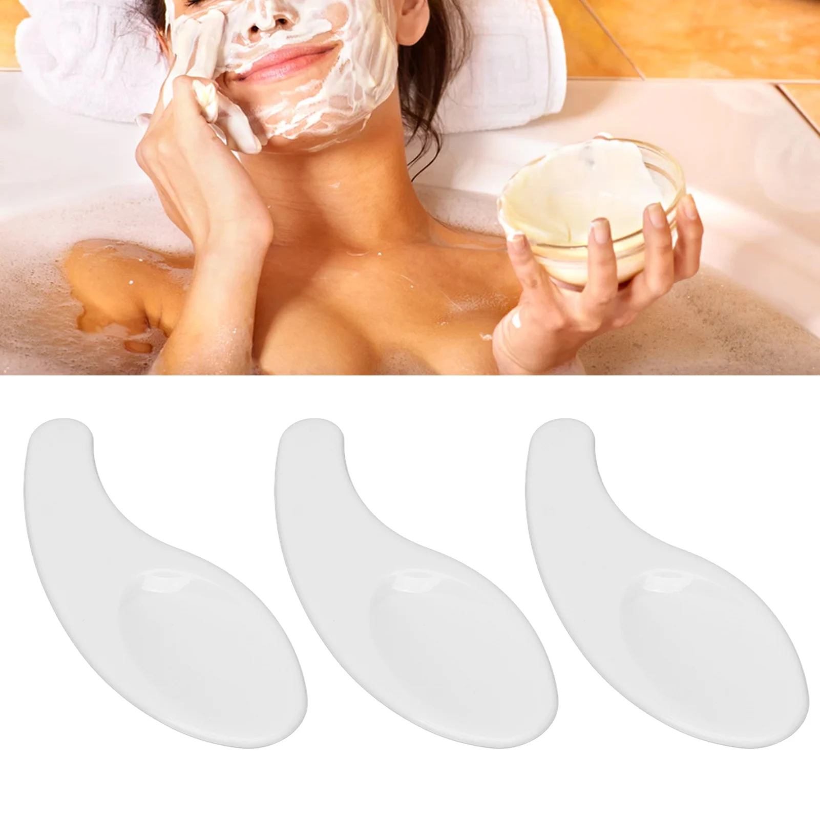 ZK40 50pcs Facial Cream Spatula Curved Shaped Washable Reusable Cosmetic Spoon for Nail Glue