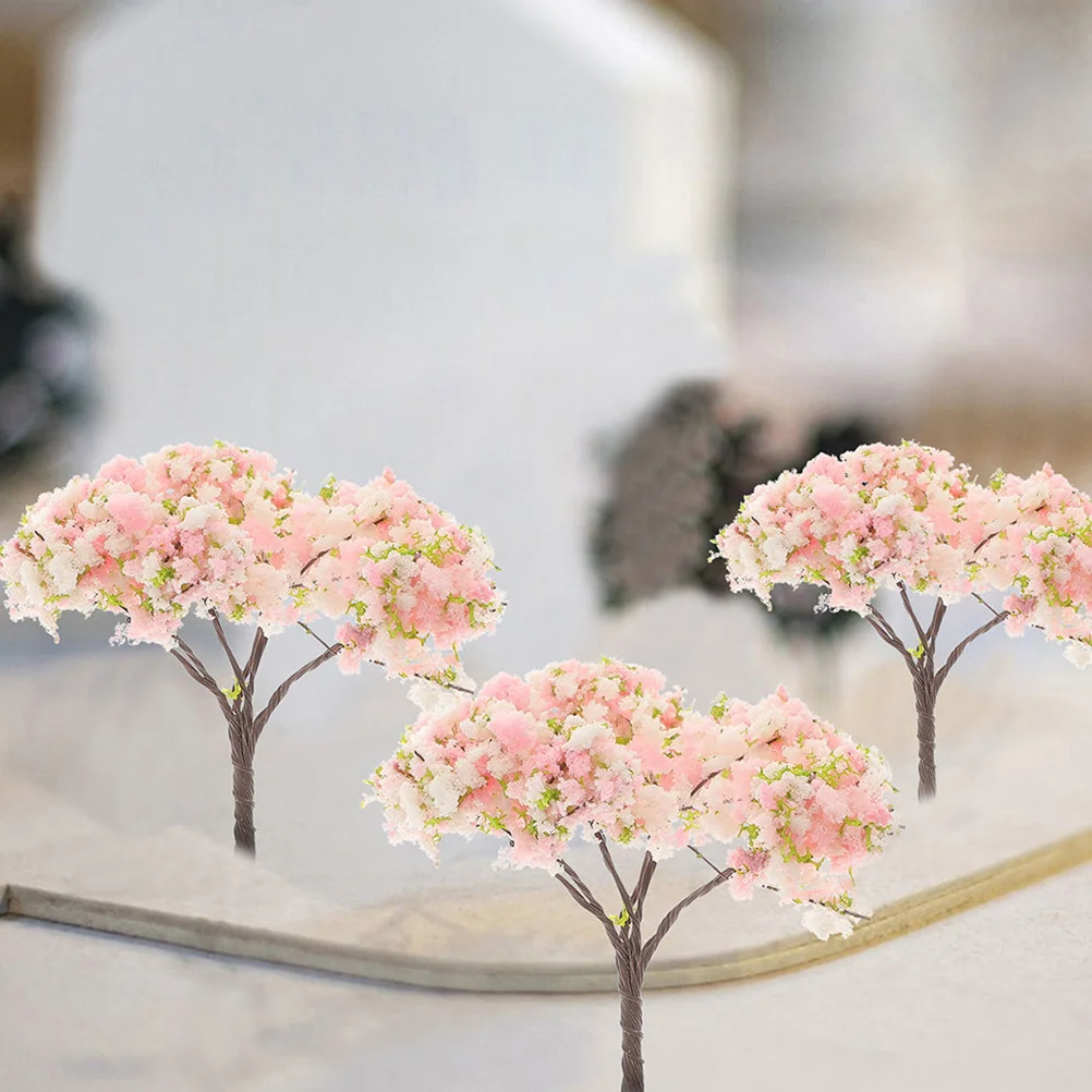 

12pcs Micro Landscape Accessory Trees Miniature Cherry Blossom Faux Flower For Diy Garden Railroad Scenery Artificial Bonsai