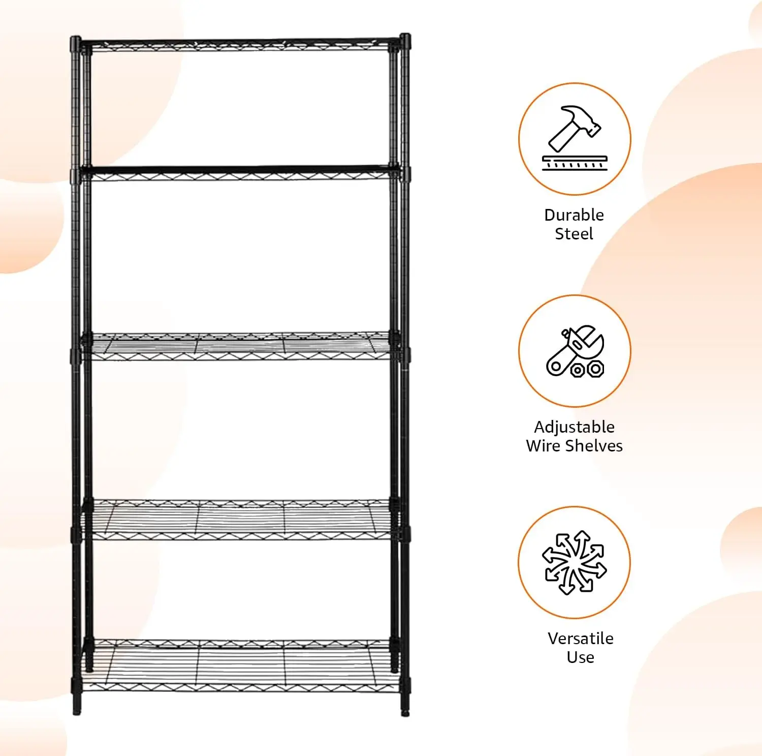 5-Shelf Adjustable Heavy Duty Steel Wire Rack Storage Shelving Organizer for Kitchen, Garage,