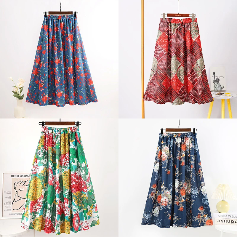 

(Pockets + Lining) Printed Half-body Skirt Women 2024 Spring Summer New Thin Cover Crotch Draping Sense Large Swing A-line Skirt