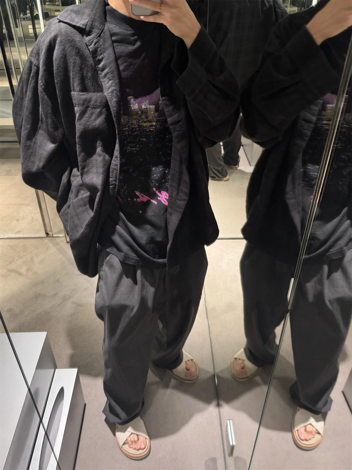 

VANA ILUSION Los Angeles Night View Plaid irt Jaet Свободная мужская куртка из чистого хлопка с короткими рукавами и элементами пэчворка