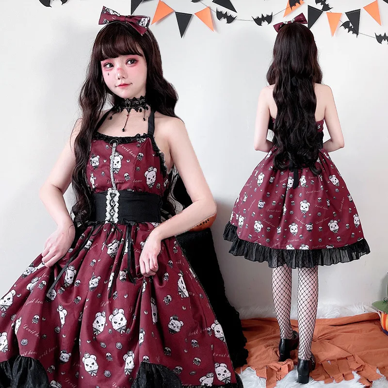 

2026 Devil Bear Lolita JSK Dress Dark Gothic Style Spaghetti Strap Lolita Dress Gothic lolita Party Outfit for Women