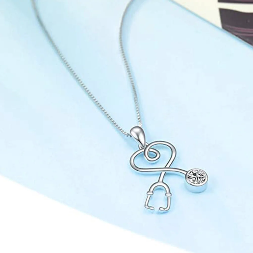 

1pc Heart Stethoscope Necklace Simple Alloy Zircon Pendant Clavicle Chain Fashion Jewelry Gift Delicate Neck Accessory