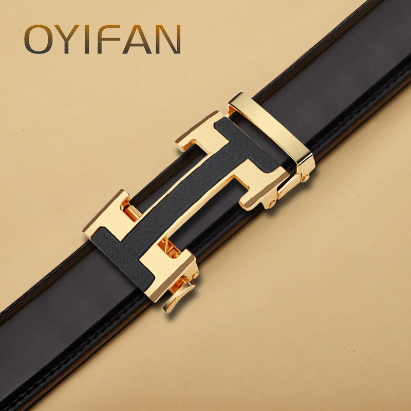 Mens Leather Belt Black Color Automatic Belts Leisure Fashion Ratchet Belts for Men Pants Waistband Genuine leather belt for men