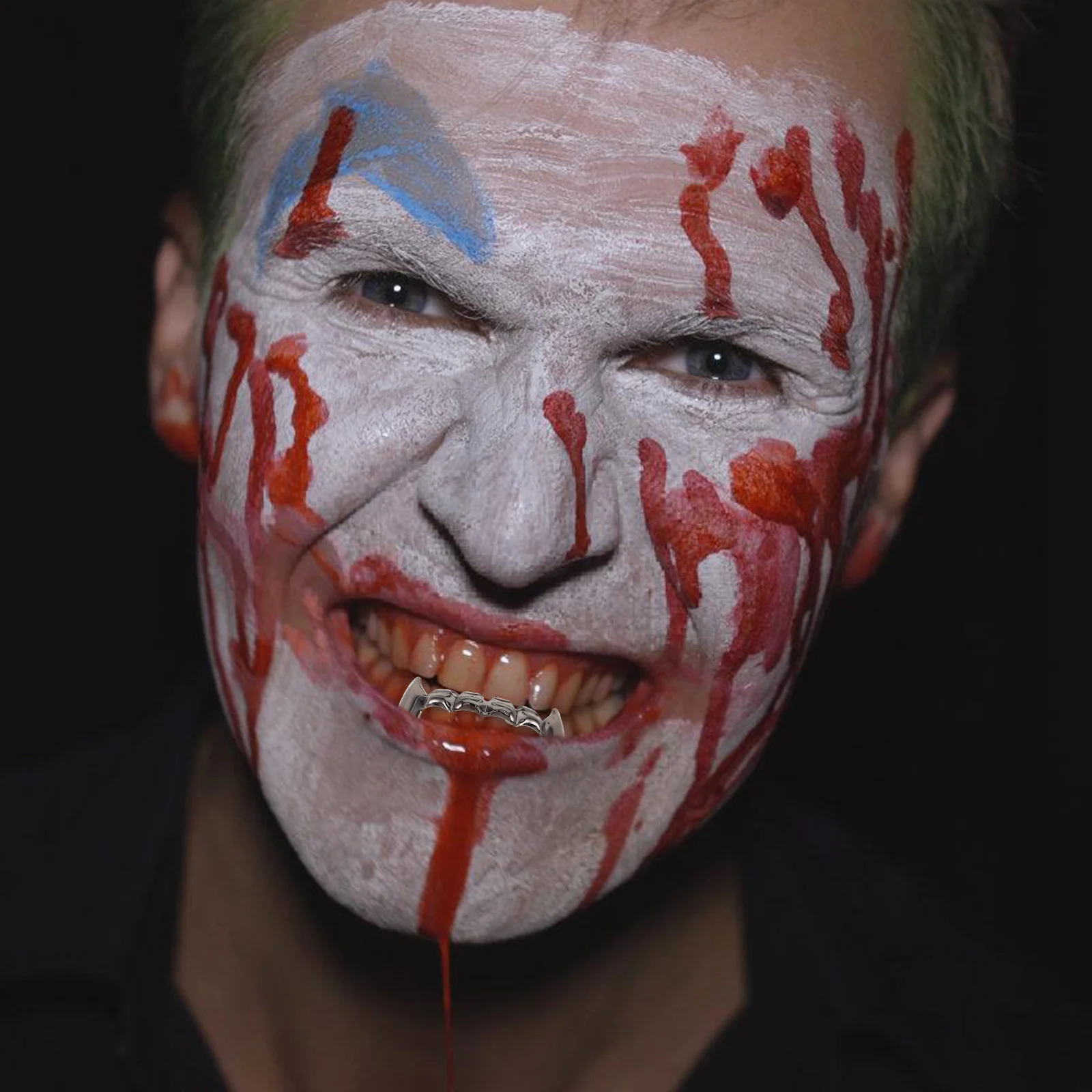 2 stücke Gold Zähne Grills Hip Hop Gefälschte Hosenträger Mode Zubehör Halloween Party Cosplay Mund Grill Für Männer Vampire Kinder werwolf