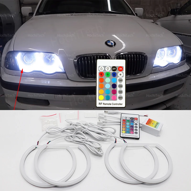 Complete Set 16-Color RGB Cotton LED Angel Eye Halo Rings for BMW 3 Series E46 316i 318i 320d 320i 323i 328i 330i Remote Control