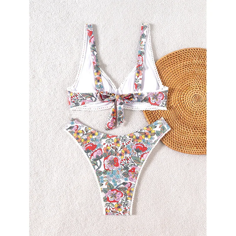 Split swimsuit women's sexy bikini European and American print tight-fitting gathering pure desire high-end swimsuit women