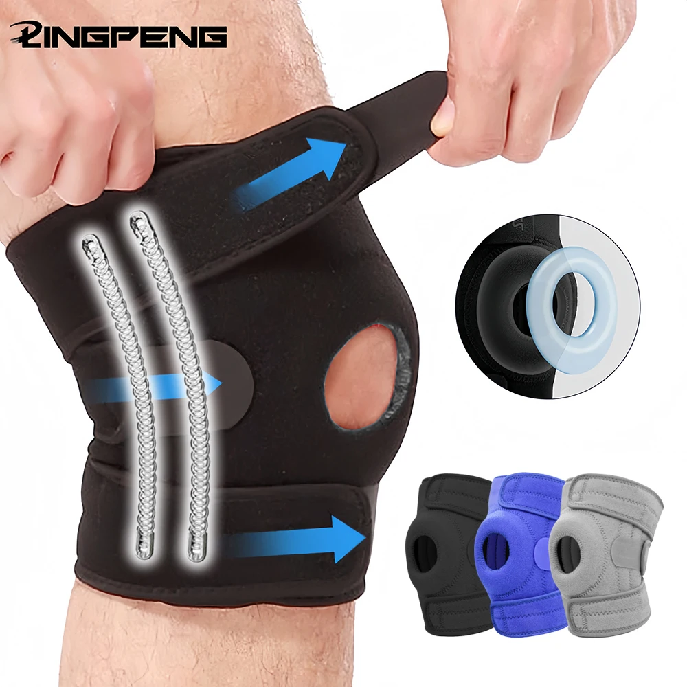 1 Stück neue Kniebandage mit seitlichen Stabilisatoren und Patella-Gel-Pads, Kniestütze zum Radfahren, Laufen, Klettern