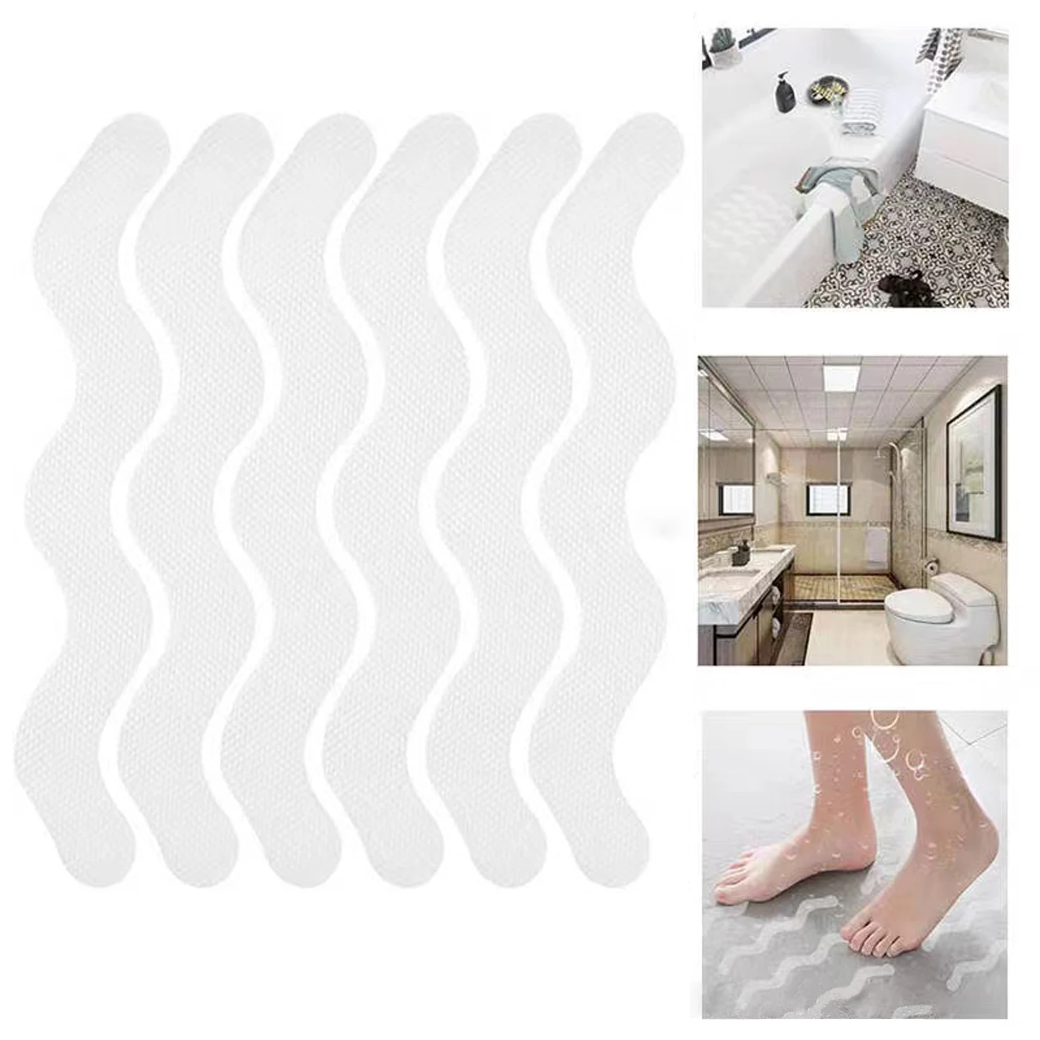 24 Pieces of Corrugated S-Shaped Transparent Anti-Slip Tape, 2cm X 20cm, Bathroom, Transparent Anti-Slip Tape, No Cutting Required, Self-Adhesive, Suitable for Indoor/Outdoor Stairs, Bathtubs, Boats, Swimming Pools, Stair Steps, Safety Anti-Slip Tape