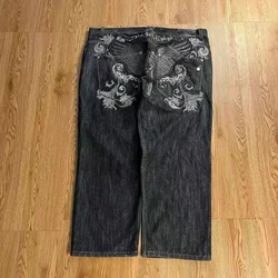 2024 jeans hip hop rock embroidery pattern men women 2024 new fashion streetwear retro Harajuku high waist loose wide leg jeans