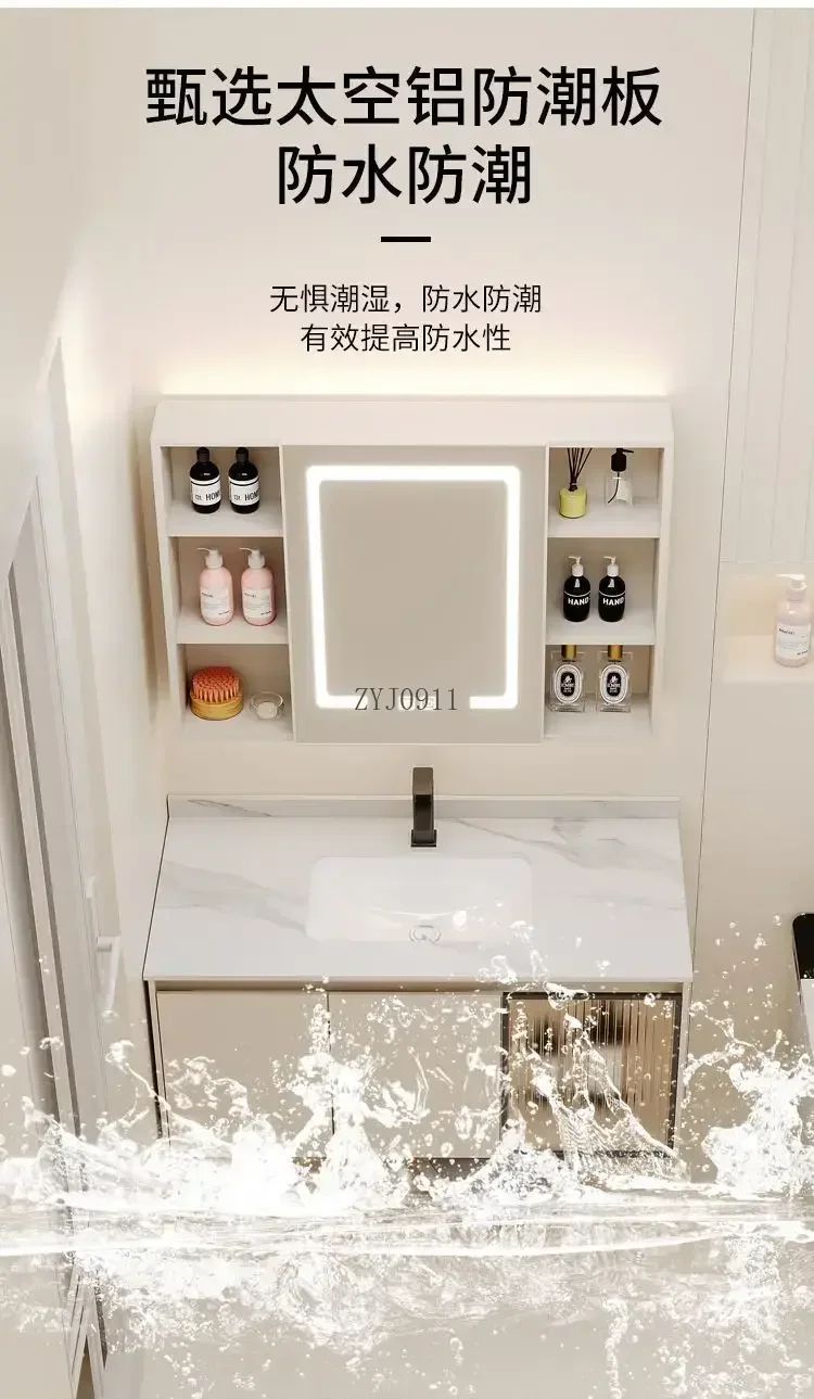 *Wood Bathroom Sink With Cabinet Ceramic Washbasin Simple Intelligent Mirror Combination Integrated Cabinet Vanity