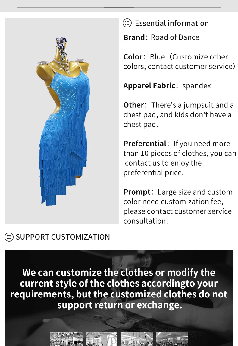 Lateinamerikanisches Tanzkleid, Mädchen-Ballsaal-Sportkostüme, Damen-Trainings- und Karnevalskleidung, weibliche Festtagsoutfits, Party- und Wettbewerbsanzüge. – Detail 3