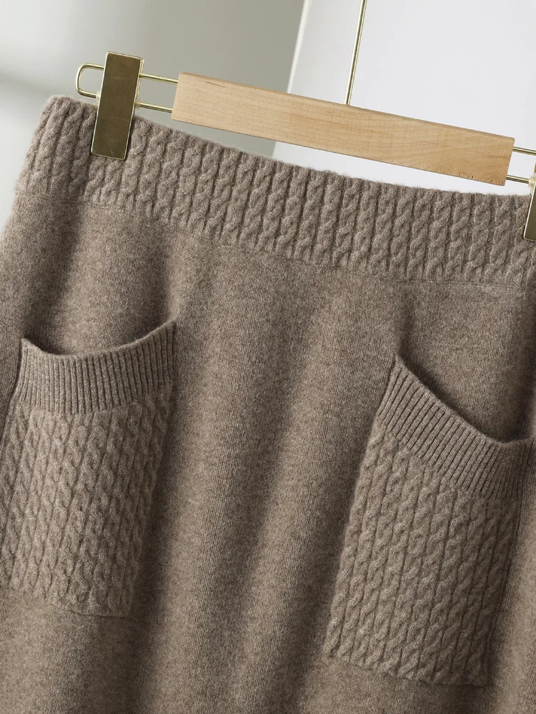 ANGEL New Chic Women Wool Thick Skirt 100% Merino Wool Knitwear Autumn Winter Office Lady Grace High Waist Cashmere Knit Skirt
