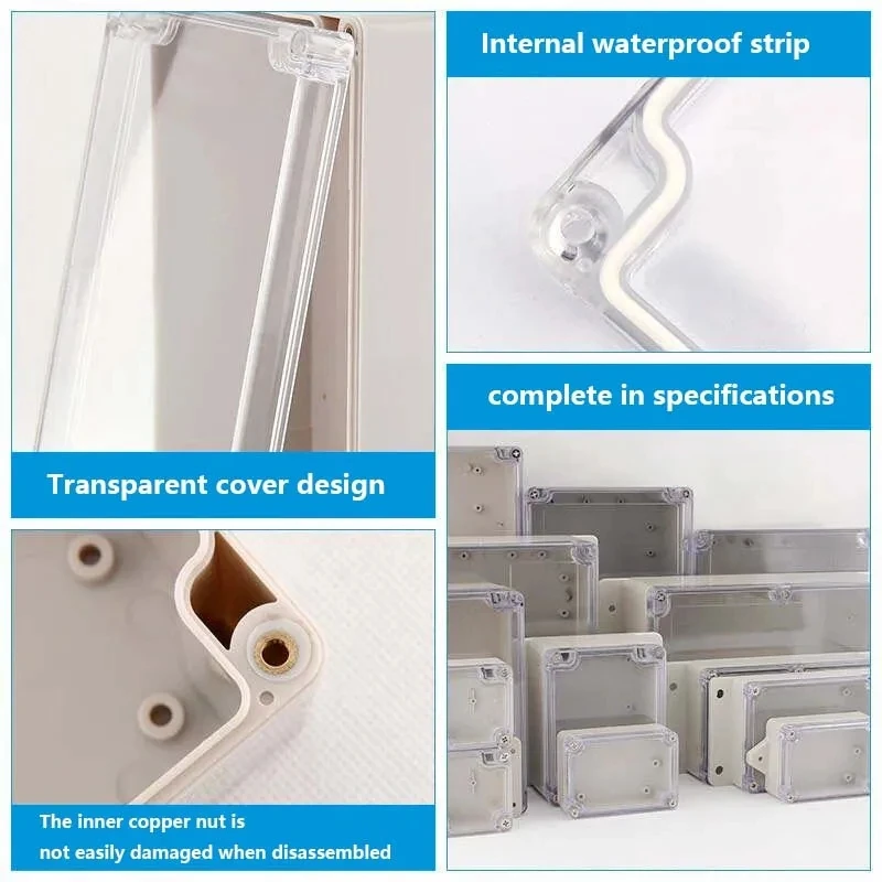 Waterproof Plastic Junction Box Transparent Cover Enclosure ABS Connections Housing Outdoor Instrument Electrical Project Box