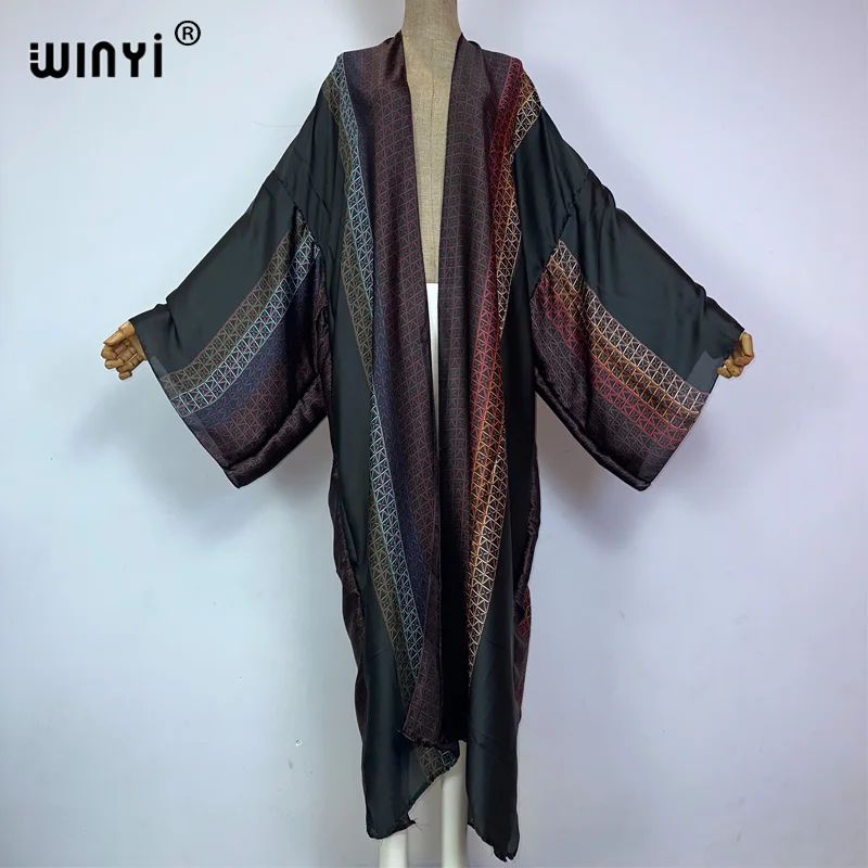 Kimono WINYI afrykański nadruk seksowna odzież plażowa elegancki kardigan stroje plażowe dla kobiet weidos strój kąpielowy jedwabny feelcoat