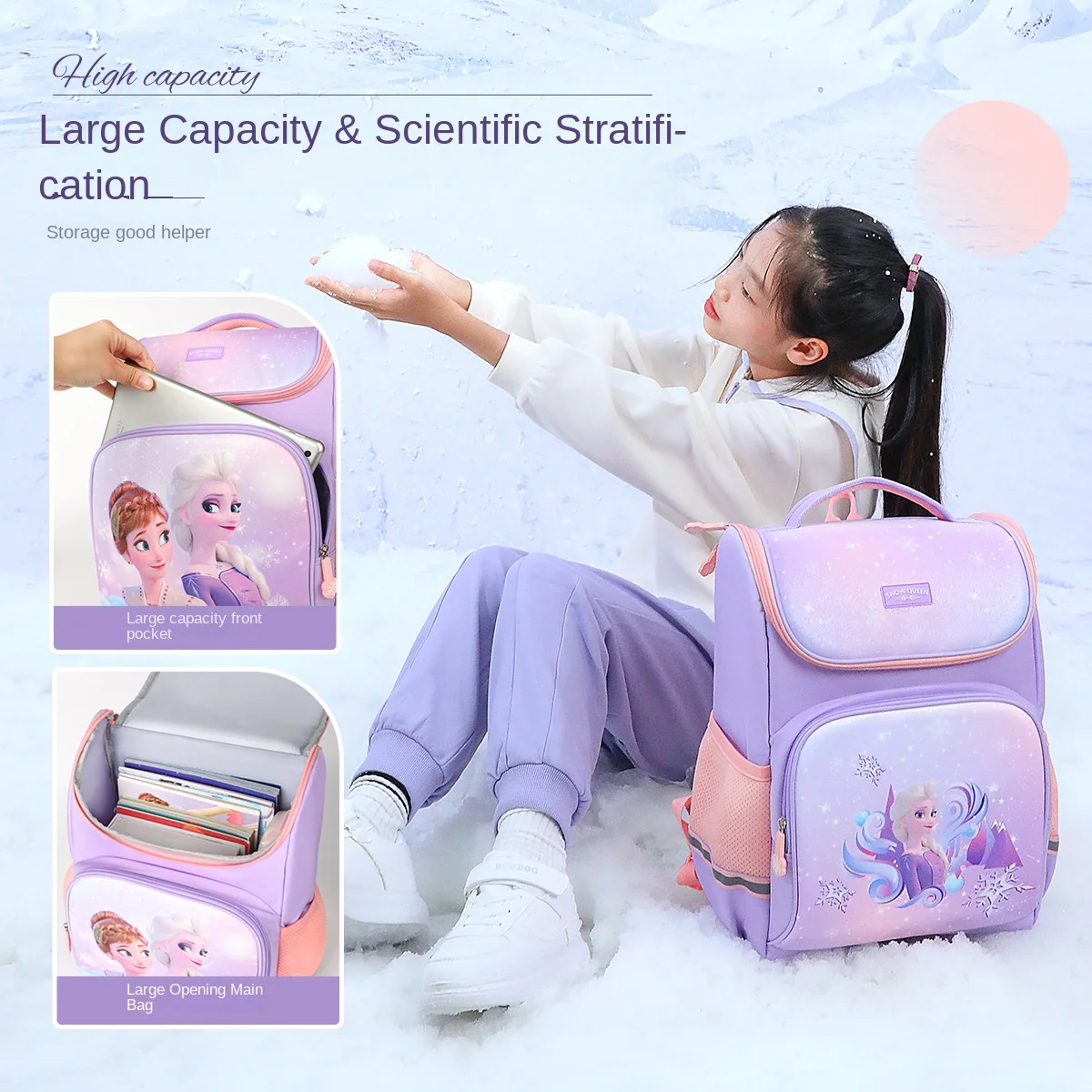 

Disney Frozen Girl School Bag Elsa Anna Grade 1-3 Primary Student Shoulder Orthopedic Backpack Large Capacity Kids Gift Mochilas