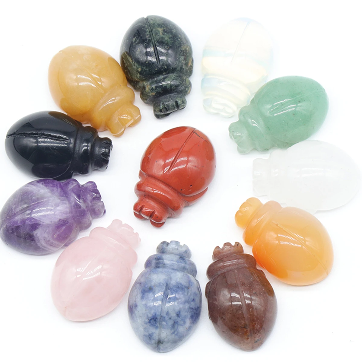 1PC Ladybug Statue Natural Stone Carved Animal Healing Crystal Handmade Craft Ornament Polished Gemstone Home Decor Gift
