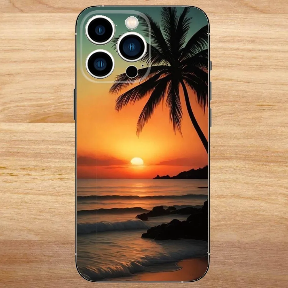 Summer Beach Sea Palm Tree Phone Case For iPhone15,14,13,12,11,Pro,Max,Plus,Mini,X,XS,XR,8,7,6,S,Plus,SE Soft Black Case