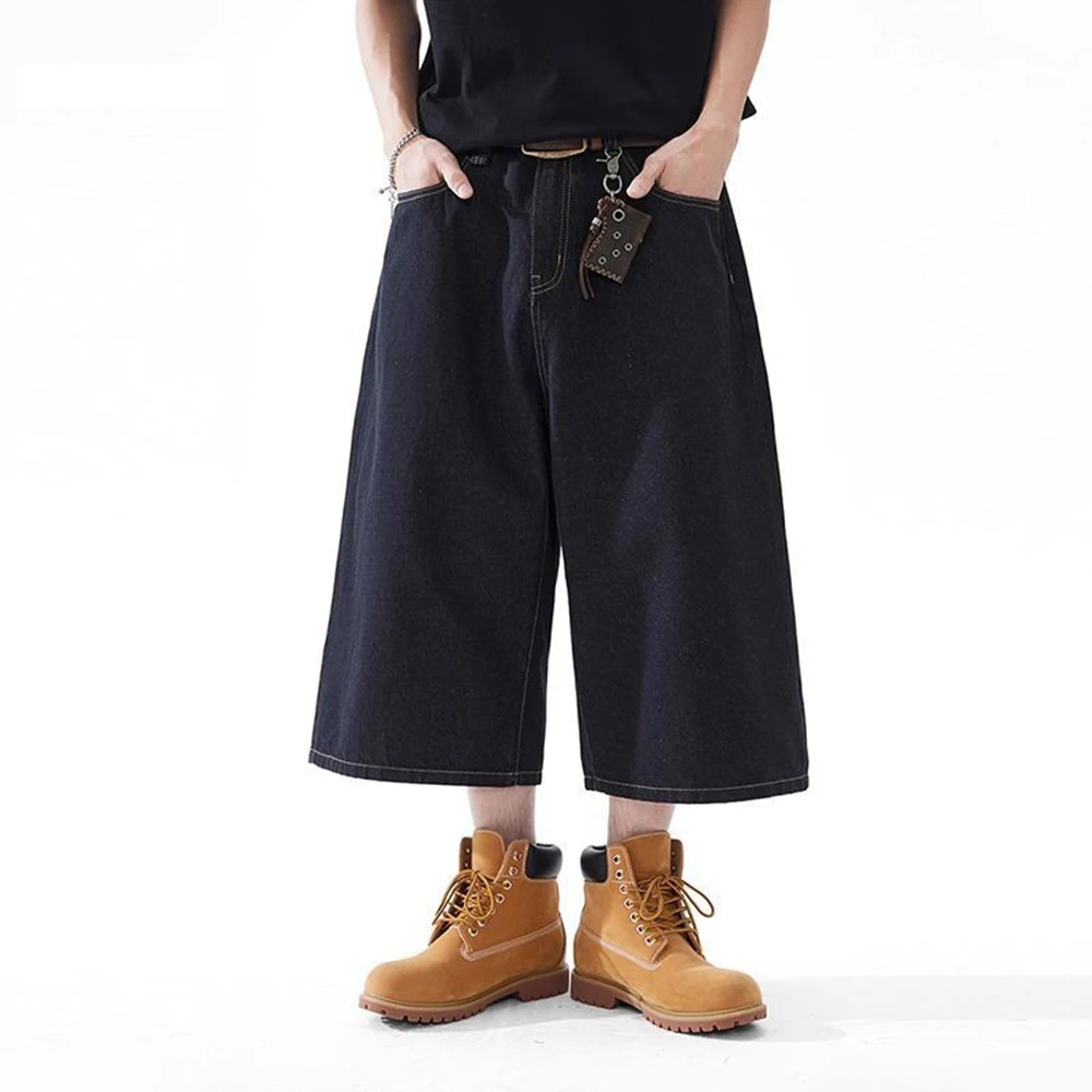 

Summer New Men's Solid Color Straight Wide-Leg Cropped Trousers American Retro Fashion Trend Street Hip-Hop Loose Men's Bottoms