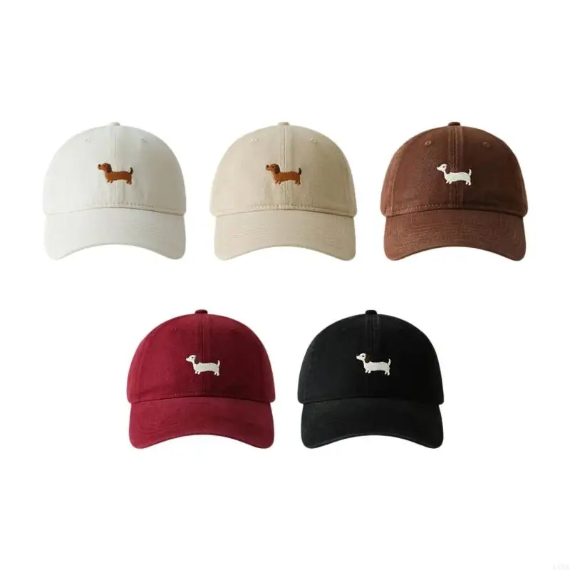 

L5YA Cartoon Puppy Embroidered Sports Hat Soft Cotton Blend Adjustable Strap Unisex Design