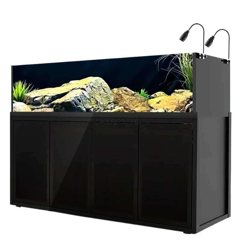 

LD33Extremely narrow side overflow stream tank original ecological fish tank household bottom cabinet ultra-white glass tank