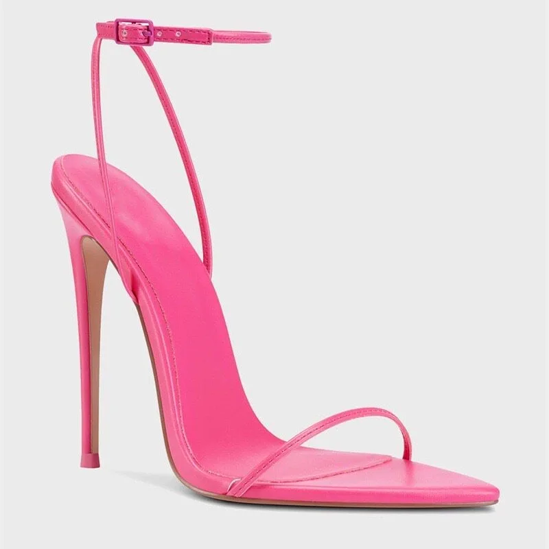 New sexy White Flat Toe High-Heeled Shoes with Pointed Toes for Women, Ultra-Fine Heels and Lace up Oversized Fashion Sandals