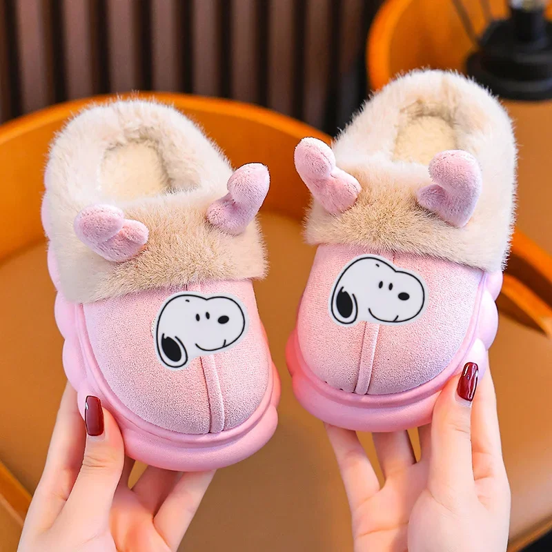 

Snoopy Autumn Winter Children Cotton Slippers Cartoon Cute Deer Girl Boy New Casual Shoes Girls Warm Non-slip Cotton Shoes boots