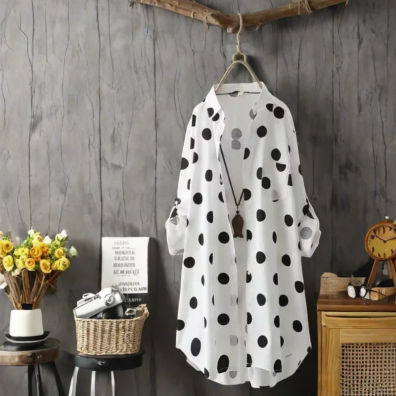 Plus Size Polka Dot Long Sleeve Shirt Classic Button Front Design Stylish Women's Comfortable Casual Wear New Style 6