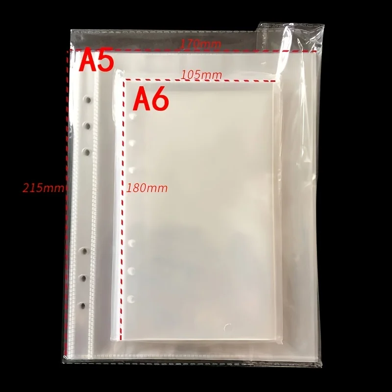 10Pcs A5 A6 Transparent File Holder Notebook 6 Hole Loose Leaf Pouch DIY Document Bag Binder Rings PVC Storage Binding Folder