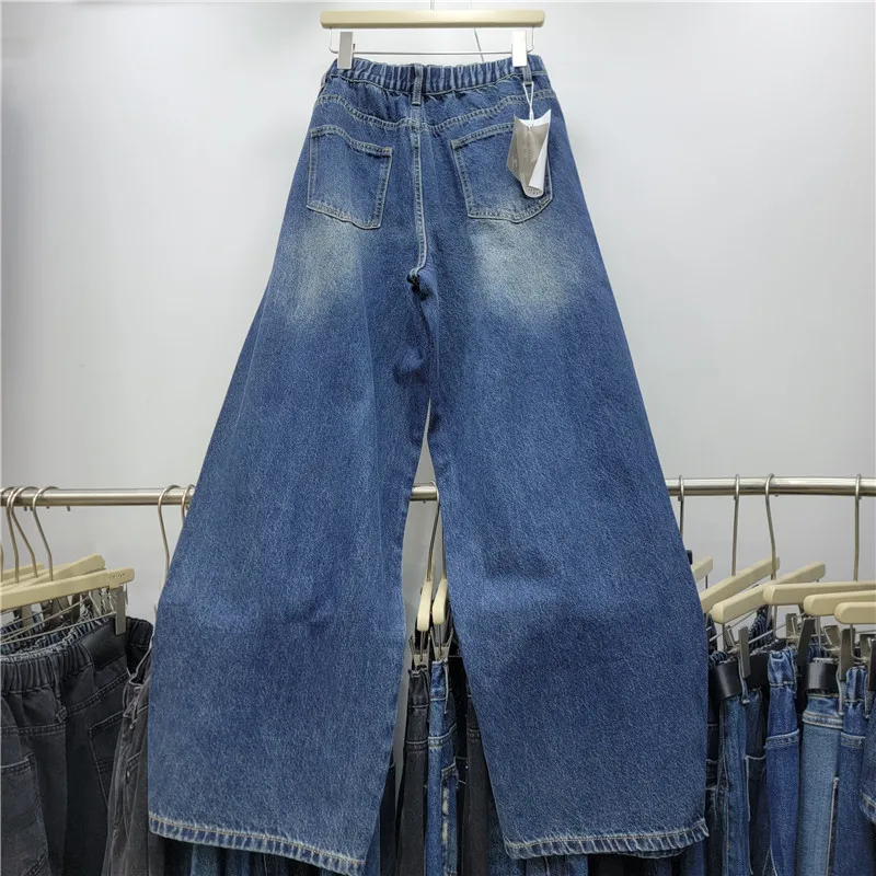 Spice Girls American Retro Faux Two-piece Bootcut Jeans New Autumn All-match High Waist Wide Leg Pants Casual Denim Trousers
