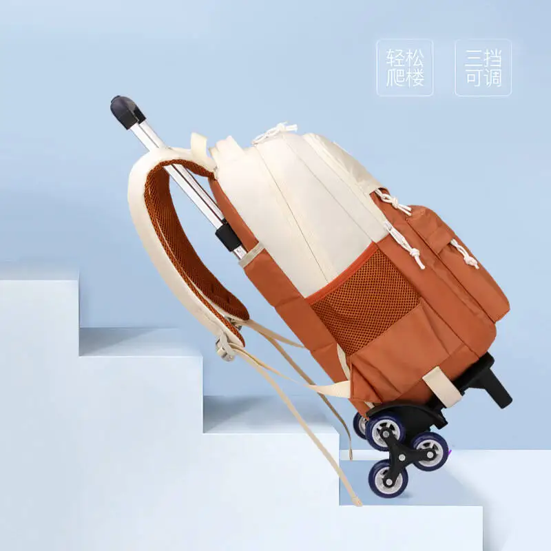Nature Fish New backpack Product Elementary School Rolling Backpack Korean Version Color-Contrast Six-Wheel Ladder