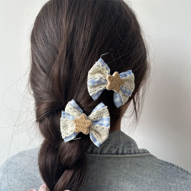 

Lace Bow For Women's Hair Clip Korean Fashion Sweet Style Five-Pointed Star Design Gift Party Side Clip Women's Hair Accessories