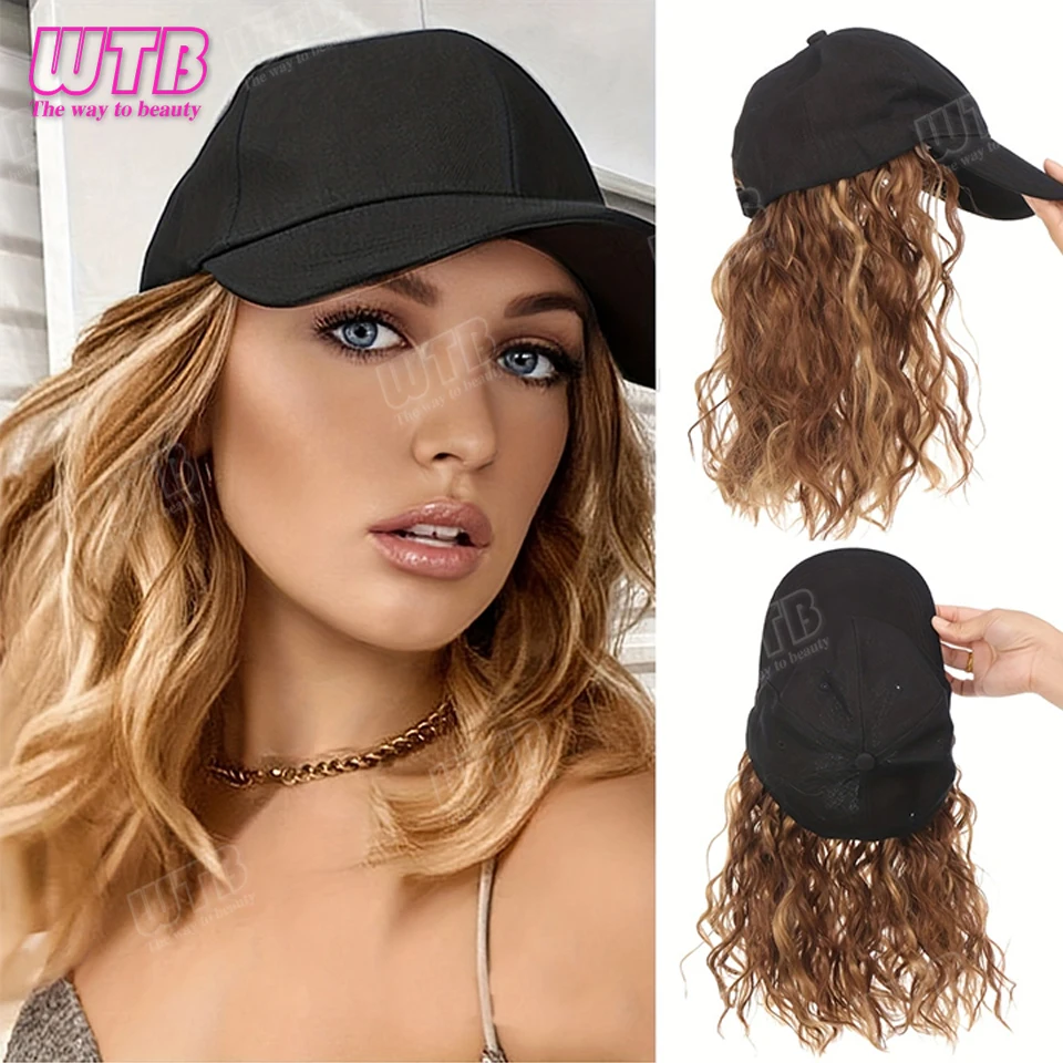 قبعة بيسبول صناعية مع وصلات شعر، قبعة صناعية مع شعر مرفق للنساء، قبعة مجعدة قابلة للتعديل #1