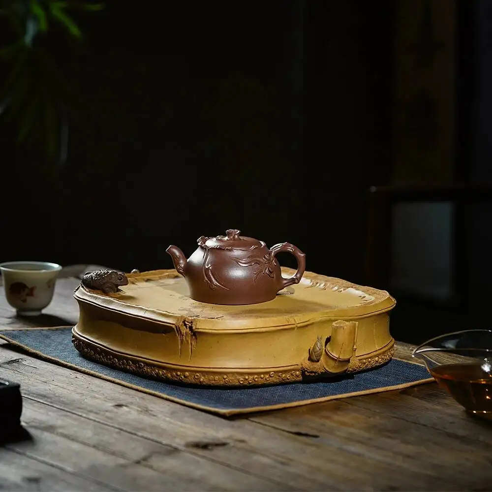 Yihu Chun High-End Limited Edition Purple Clay Tray, Master Chen Zhen's Handmade Dry Brewing Stand, Premium Tea Tray And Pot