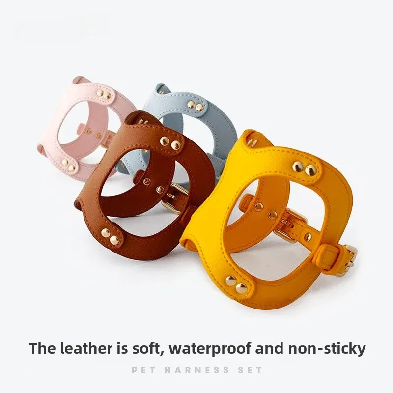 Loudik Wholesale Luxury Leather Pet Chest Strap Dog Leash Set Cat Leash Small and Medium Dog Outdoor Walking Puppy Accessories
