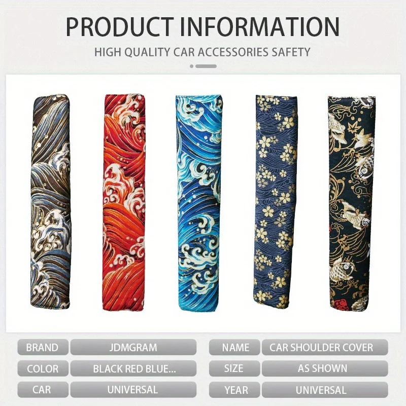 Japanese Style Car Seat Belt Cover JDM Universal Auto Shoulder Pad Safety Protector Cushion Automobile Interior Accessories