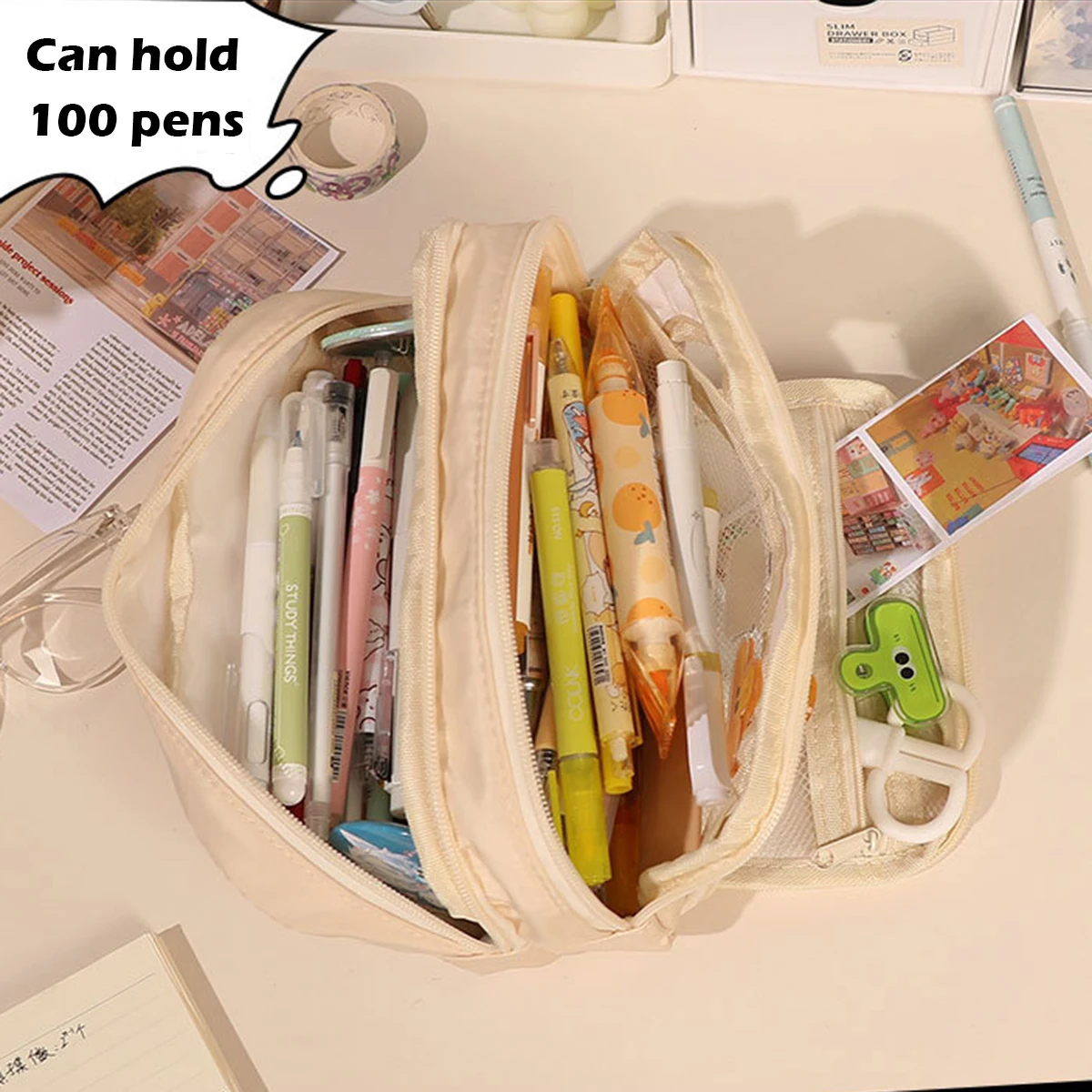 Kawaii Large Capacity Multi Layer Pencil Case Student Pencil Bag School Stationery Supplies Box And Makeup Storage Bag JJ3222BBN