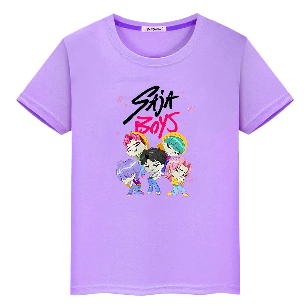 تي شيرت مطبوع للأولاد من Saja للأطفال الأولاد 10 سنوات kpop شيطان الصيادين 100% قطن Kawaii تي شيرت أنيمي قصير لطيف ملابس الفتيات y2k