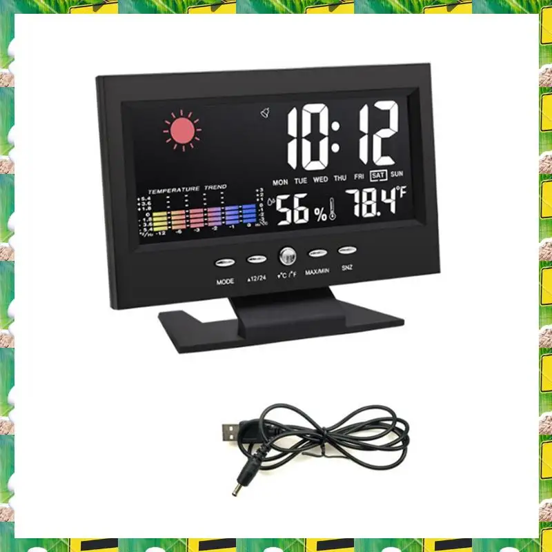 3C Electron 1Set Lcd Color Screen Digital Snooze Alarm Clock Temperature Humidity Time Date Display Clock Home Black,1Set Lcd Co