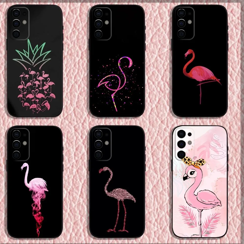 Flamingo Artistic Pattern Phone Case For Samsung S25,S24,S21,S22,S23,S30,Ultra,S20,Plus,Fe,Lite,Note,10,9,5G Black Soft Shell