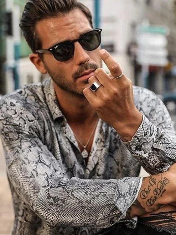 

Long Sve Printed irt Мужская мода на одной пуговице из дышащего полиэфирного волокна Casual Busin Sle No ket Design