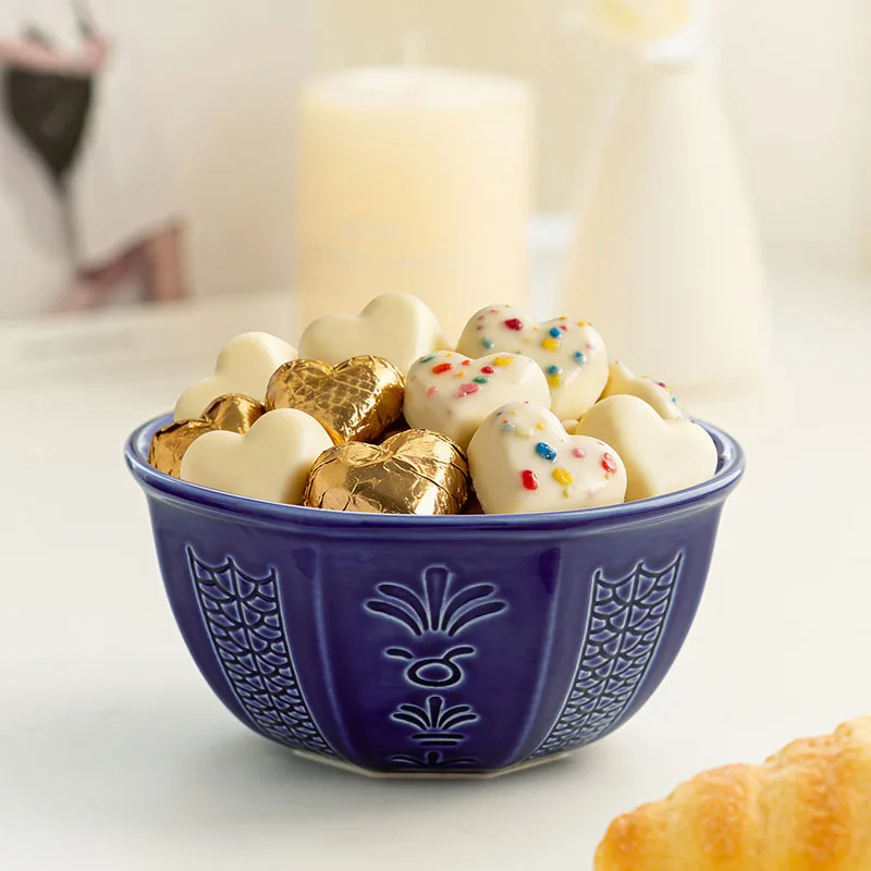 New Design Traditional Arabic Pattern Pure Green Blue Color Middle East 6-inch Embossed Ceramic Porcelain Chocolate Dessert Bowl