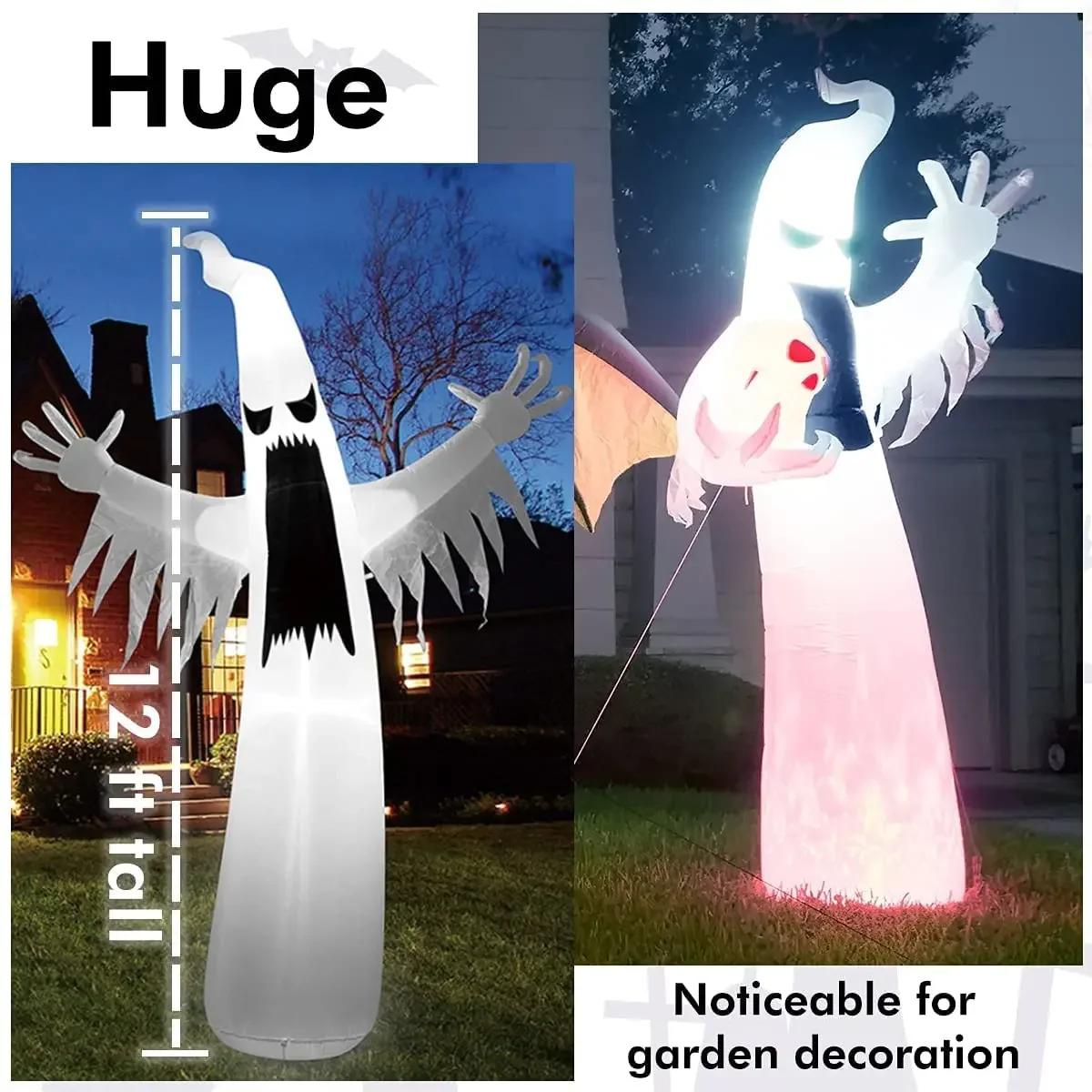 2.4M Halloween Inflatable Scary Ghost LED Color Changing Props Outdoor Party Halloween Decoration Courtyard Garden Glowing Ghost