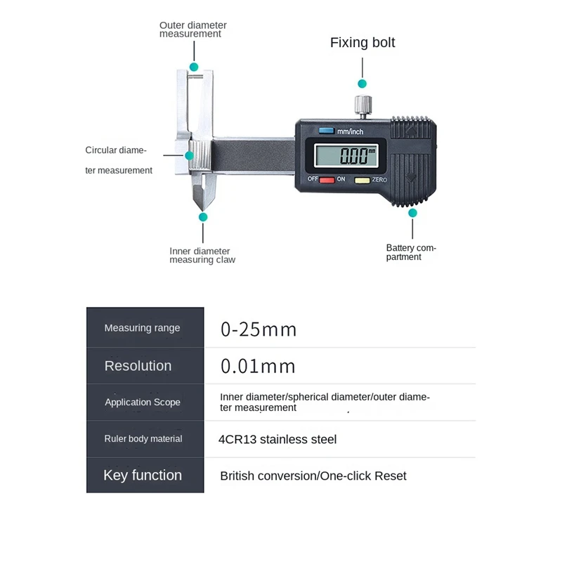 0-25Mm Jewelry Digital Caliper Gauge, Micro-Electronic Digital Display Triple Use Ruler Thickness Measuring Caliper CNIM Hot