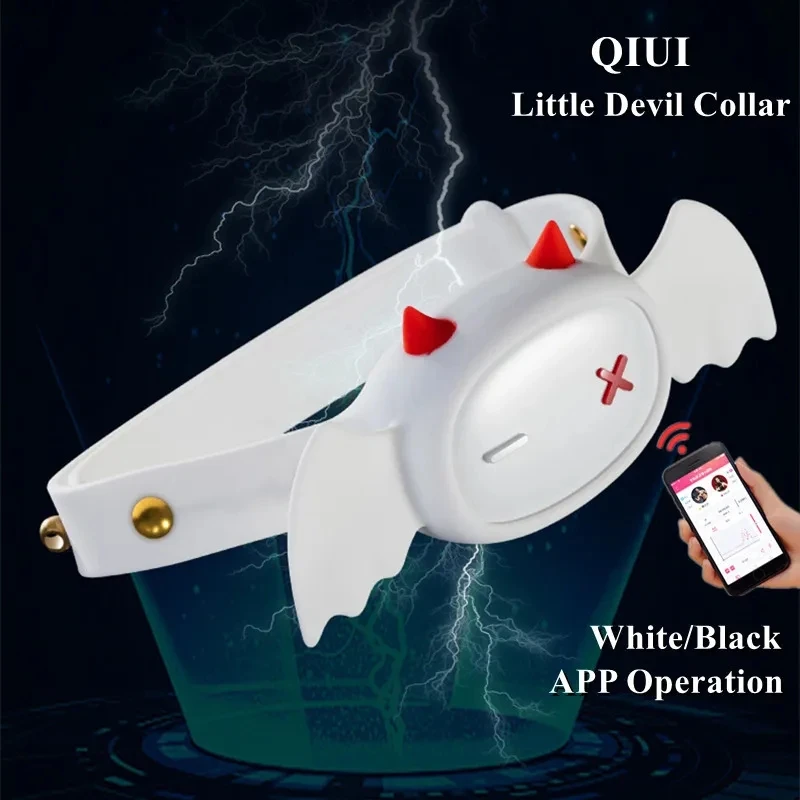 QIUI Little Devil Electric Shock Collar Dog Slave APP Remote Control Electric Stimulation Neck Collar Adult Sex Toys For Couples